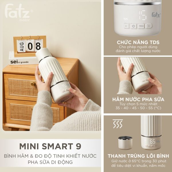 Bình hâm và đo độ tinh khiết nước pha sữa di động Mini Smart 9 - Hình ảnh 3